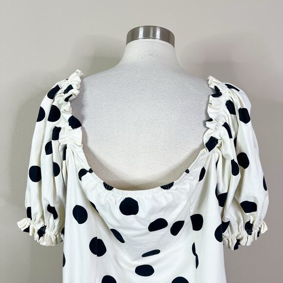 Eloquii | Polka Dot White Black Puff Sleeve Off Shoulder Plus Size Blouse Top 1X - Picture 6 of 9